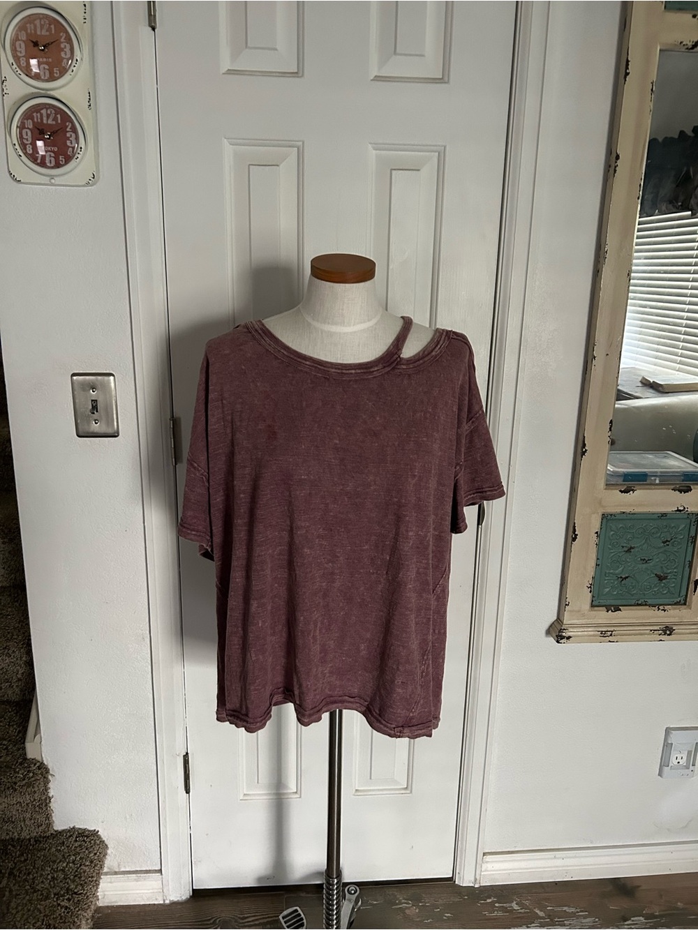 We The Free Washed Plum Short Sleeve Top with Shoulder Strap